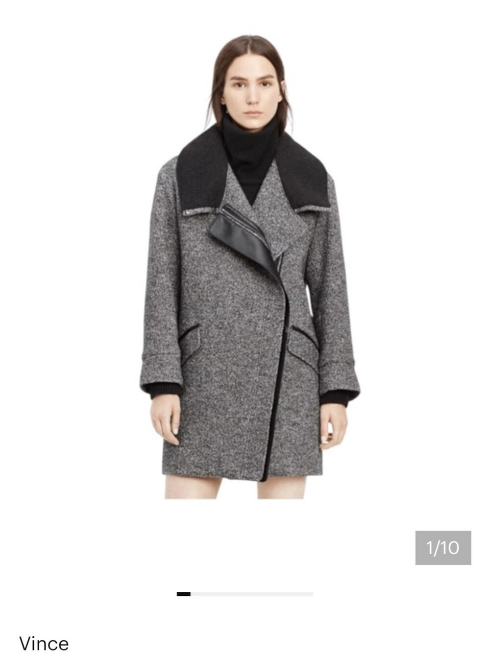 Vince Gray Coat with Black Contrast Collar